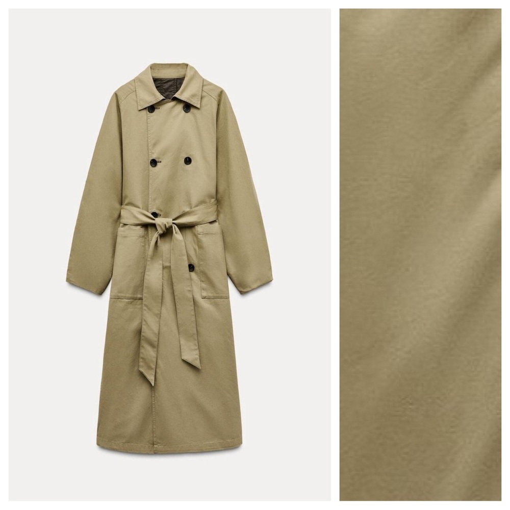 NWT. Zara ZW Collection Brown/Ecru Reversible Collared Trench Coat. Size XS. - Picture 4 of 16